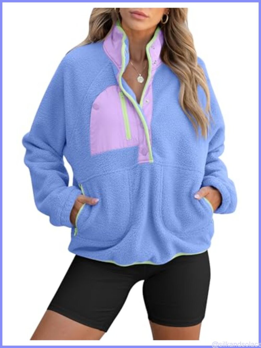 Womens Fuzzy Sherpa Fleece Pullover Jacket Button Down with Pockets